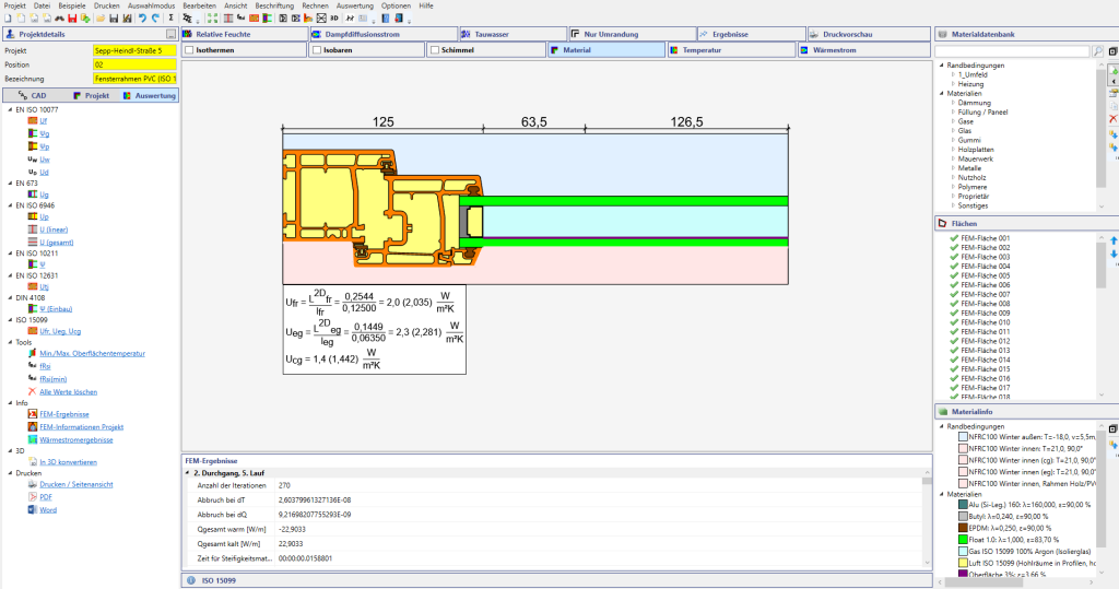 WINISO 2D 15099 Berechnung eines Fensterprofils mit Ufr-, Ueg- und Ucg-Werten