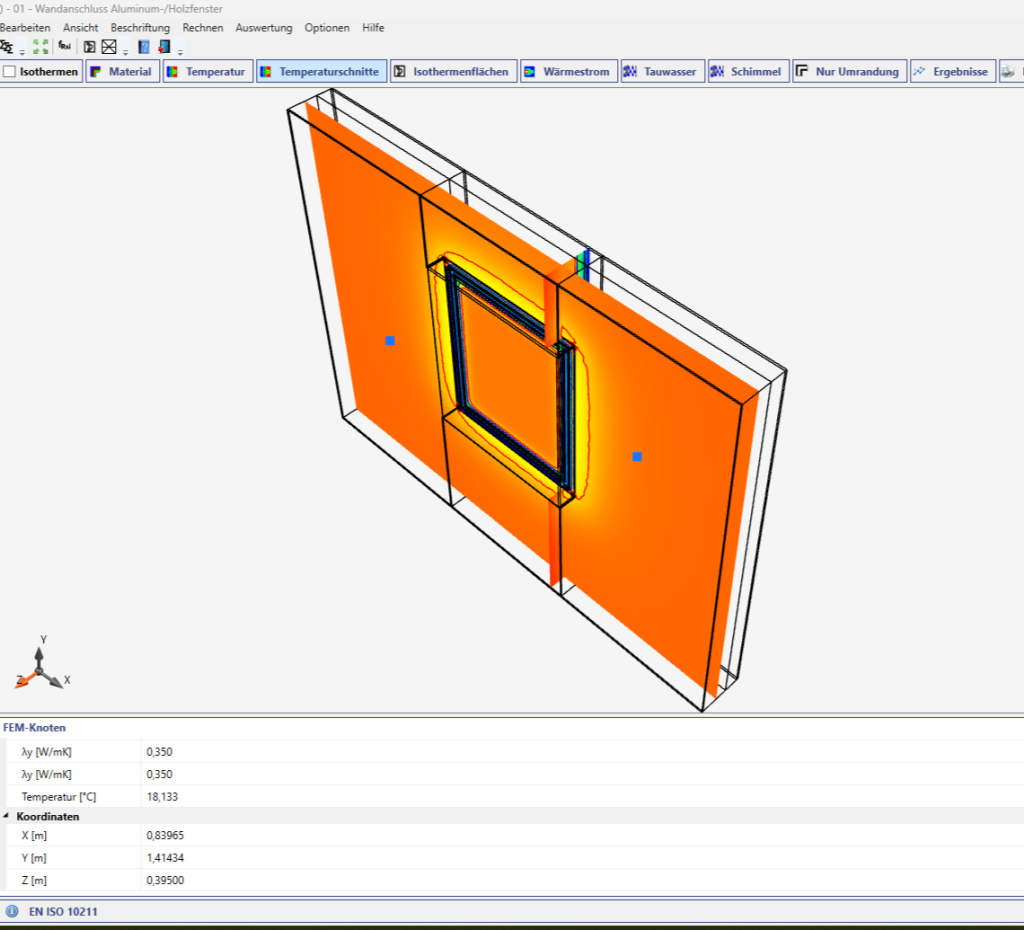 WINISO 3D Temperaturauswertung eines Wandanschlusses mit Fenster
